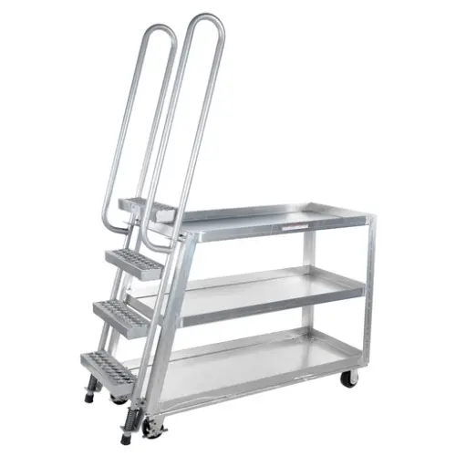 Aluminum High Duty Stock Picker Truck with Steel Ladder and Polyurethane On Steel Casters 500 Lb. Capacity