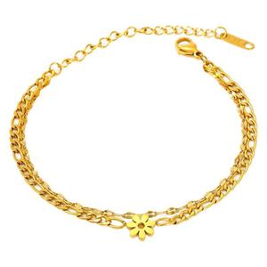 Fashion Charm Bracelet Zinc Alloy Double Layer Flower Petal Design Figaro Chain Gold Plated Women's Jewelry Gift - Product Image 5