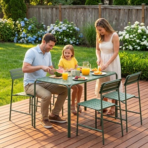 Set <span class=keywords><strong>Tavolo</strong></span> e Sedie da Giardino per Esterni, Leggero e Resistente, Design Minimalista, Telaio in Metallo Verniciato a Polvere Resistente ai Raggi UV, Seduta in PP - Product Image 2