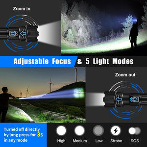 Vente en gros de 100 000 lampes torche LED super lumineuses à longue portée, puissantes, Xhp70 90, tactiques, étanches, rechargeables - Product Image 5