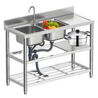 Table d'évier de cuisine commerciale à Double bol en acier inoxydable séparable facile à installer Portable sous le support de rangement éviers à deux trous