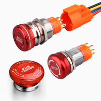 Interrupteur d'arrêt d'urgence double circuit LANBOO IP65 étanche, lumineux, en métal, 19/22 mm, avec tête champignon antidérapante et flèche lumineuse, 250 V
