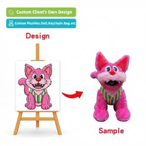 Peluches personnalisées avec logo, jouets en peluche, chat rose vif avec <span class=keywords><strong>gilet</strong></span>, fourrure moelleuse, dents de loup ludiques, poupée animale en peluche, doublure en <span class=keywords><strong>maille</strong></span>, unisexe, pour anniversaire - Product Image 1