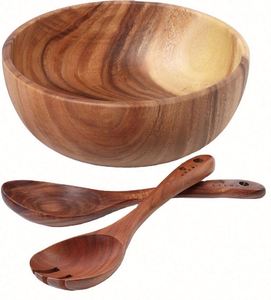100% All-Natural Eco-Friendly <b>Extra</b> <b>Large</b> Acacia Wood Salad Bowl Set with Spoon Polished 3-Piece Custom Logo Silk Screen <b>Printed</b> - Product Image 1