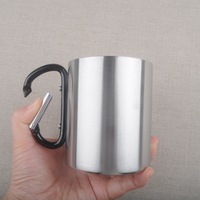 300ml randonnée en plein air Camping voyage Portable tasse à café en acier inoxydable Double paroi mousqueton tasse avec poignée