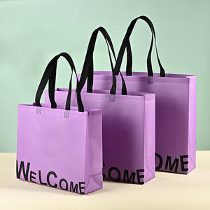 Bolso de mano de esquina redonda reutilizable personalizado al por mayor, bolso de compras no tejido, bolso de mano morado ecológico, bolso no tejido - Product Image 1