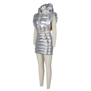 Winter Motorcycle Solid Shiny Sleeveless Zipper Vest Top Hooded <strong>Jacket</strong> Cropped Faux Tie up <strong>Puffer</strong> Down Coat Women Vest <strong>Jacket</strong> - Product Image 5