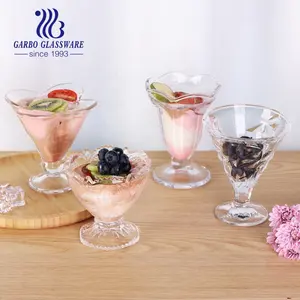 Cuencos de cristal transparente para servir, cuencos de postre de cristal, 7,5 oz, con reposapiés, vasos de helado vintage en relieve, platos gruesos de postre