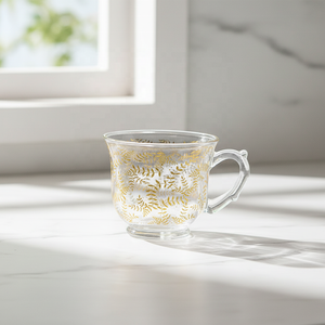 كوب زجاجي مقاوم للحرارة بتصميم بسيط وأنيق، كوب قهوة للإفطار، طقم أكواب شاي مزخرفة مع صحون - Product Image 6