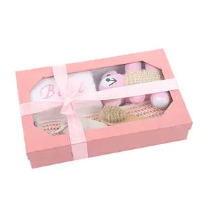 Pink bear birthday gift set wholesale long strip bath flower comb grinding foot stone powder bear gift box 5 sets