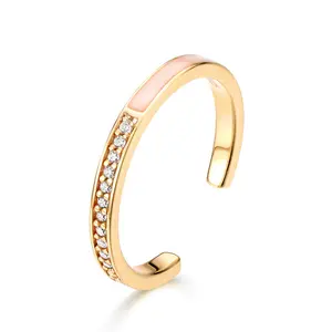 Simple jewelry band anillo rosa, diente 5A cz zirconia esmalte chapado en oro anillos de plata de ley 925