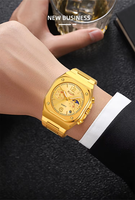 Montre à quartz pour homme 9368, mode, heure mondiale, phase de lune, logo personnalisé, cadran carré, acier inoxydable, étanche, commande en petite série