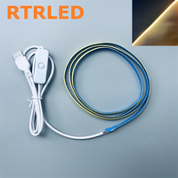 Kit Lampu LED Strip COB Warm White 5V 8mm USB dengan Saklar Sentuh dan Kabel untuk Dekorasi Model Cetak 3D Bambulab, Lampu, Mesin Jahit