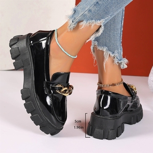 British Style Dress Shoes for Women Size 36-43 New Slip-on Loafers Metal Thick Bottom <b>Heel</b> Chunky - Product Image 4