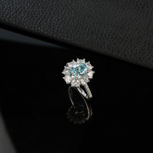 S925 Sterling Silver Aquamarine <b>CZ</b> Halo Engagement <b>Ring</b>-V - Product Image 4