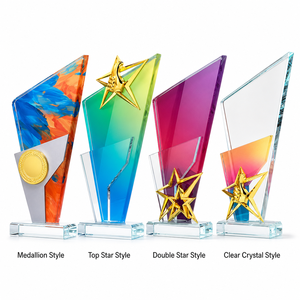 Trofeo de Cristal Personalizado con Estrella de Cinco Puntas, Adorno Dorado con Color Degradado, Premio para Empleados, Reunión Anual de Equipo, Venta al Por Mayor - Product Image 3