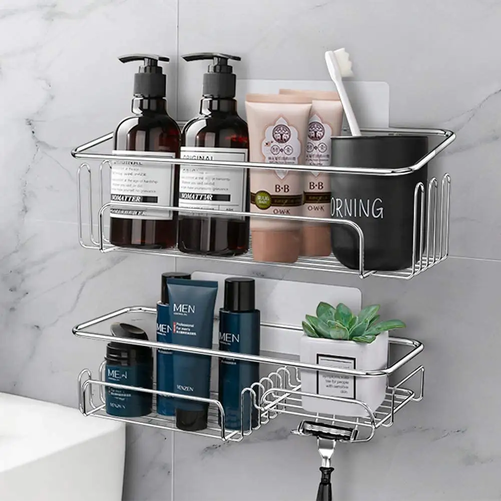 2-pack Shower Caddy Basket Shelf SUS304 Stainless Steel Bathroom Shelf Adhesive Storage Shower Shelf