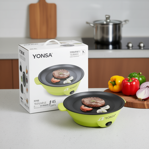 Yonsa Non-Stick Electric <b>Frying</b> <b>Pan</b> With PTFE Coating, <b>Stainless</b> <b>Steel</b> Round Design, Manual Control, Household Use, Green Color, - Product Image 2