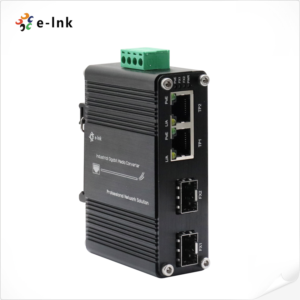 E-link Mini Industrial Solar Voltage Booster 2-Port 10/100/1000/2500Base-T 802.3at PoE+ to 2-Port 10G SFP+ Ethernet Switch