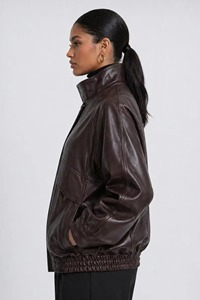 Blouson aviateur de luxe en cuir de mouton pour femme, marron, coupe classique, coupe-vent, zippé, style motard, vêtement d'extérieur pour l'automne - Product Image 2