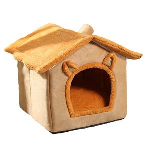 Grosir kandang kucing hangat musim dingin hewan peliharaan kecil lepas pasang rumah Vila tertutup sejuk dapat dicuci fitur bantal tempat tidur mewah anjing peliharaan - Product Image 5