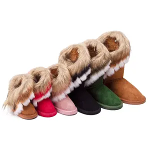 Wholesale high quality ladies sheepskin kids women winter boots with ribbon fashion fur boots short snow boots