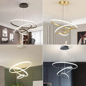 简约北欧戒指吊灯现代黑色圆形发光二极管吊灯家居客厅厨房 - Product Image 2