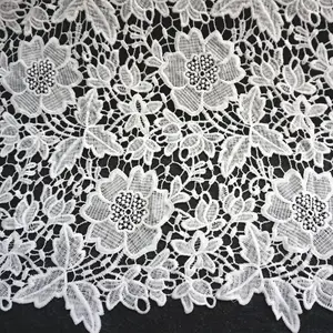 Tissu de dentelle noir et blanc, 50x130cm, Fiber de lait creuse brodée, Soluble dans l'eau, accessoires de robe