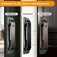 Serrure de porte intelligente noire avec sécurité active, capture de mouvements, reconnaissance faciale 3D, caméra 200W, écran 4,5 pouces, Wi-Fi Tuya et contrôle à distance