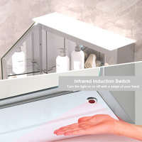 Gabinete de Espejo LED Inteligente Montado en la Pared, Puerta Única, Interruptor con Sensor de Movimiento, Estantes Ajustables, Tamaño Personalizado para Baño