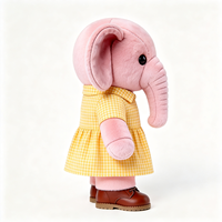 Peluche Éléphant Kawaii avec Robe Jaune à Revers et Chaussures en Cuir – Doux Animal en Peluche Mignon et Adorable