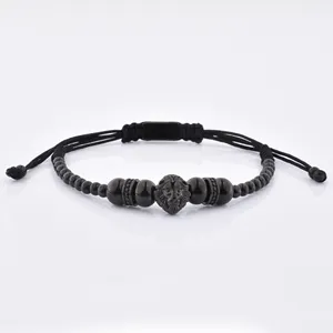 Hot Selling Wholesale Black Lion Head Charm Men Adjustable Rope Bracelet Luxury Bead Bracelet