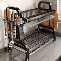 NOUVEAU Égouttoir à vaisselle compact à 2 niveaux avec plateau de drainage, grand égouttoir à vaisselle antirouille avec porte-ustensiles