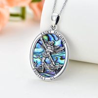 Collier pendentif ovale en argent sterling 925 gravé avec le mot Saint Michel et coquille d'ormeau, bijoux religieux