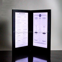 Menu de restaurant en cuir PU de luxe pour hôtel en gros, avec éclairage LED, couverture de menu de restaurant avec lumière LED