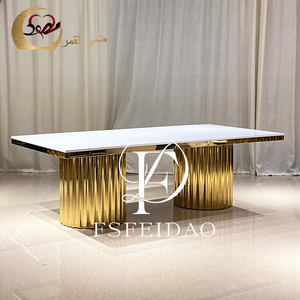 โต๊ะรับประทานอาหารทำจาก MDF สี่เหลี่ยมฐานบานทำจากสแตนเลสหรูหรา - Product Image 2