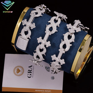VVS moissanite GRA certificate 925 silver 18K gold plated brilliant cut <b>iced</b> <b>out</b> cross <b>chain</b> hiphop fashion bracelet/necklace - Product Image 2
