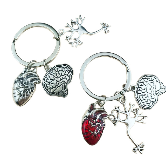 Medical Anatomy Brain Heart Nerve Cell Shaped Fashion Alloy Metal Keychain for Doctors and Nurses Bag Chain Jewelry Gift