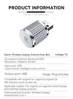 Adaptador CarPlay 2 en 1 Plateado, Android Auto Inalámbrico Universal para IOS y Android, Dongle CarPlay con Puerto USB Tipo-C para Autos