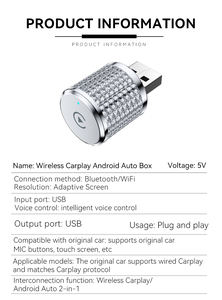Adaptateur CarPlay 2 en 1 argenté, Android Auto sans fil universel pour iOS Android, port USB Type-C, dongle CarPlay pour voitures - Product Image 5