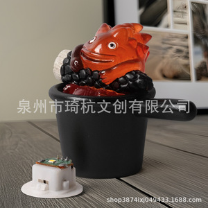 Calcifer <b>Night</b> <b>Light</b> Resin Craft Desktop Ornament <b>Led</b> Warm White <b>Light</b> Tap Control Battery Powered - Product Image 3