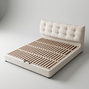 <strong>Cream</strong>-Style Fabric <strong>Pouffe</strong> Bed 1.8-Meter King-Size Double Storage Bed Frame Simple Modern Bedroom Furniture Model - Product Image 2