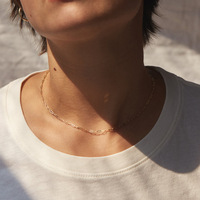 Collar con Clip de papel de acero inoxidable chapado en oro de 14K al por mayor, cadena fina, collar exquisito, cadenas para mujer, Gargantilla, joyería