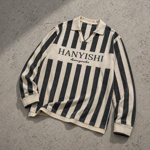 Suéter de Punto Personalizado con Diseño de Letras y Logotipo, <span class=keywords><strong>Cuello</strong></span> Polo, Suéter de Punto a Rayas con Letras para Hombre, Estilo <span class=keywords><strong>Jersey</strong></span> de Fútbol - Product Image 1