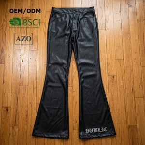 Pantaloni da <span class=keywords><strong>Uomo</strong></span> in <span class=keywords><strong>Ecopelle</strong></span> Premium con Cerniera, Ricamo Piatto, Moda Streetwear, Pantaloni a Zampa in Pelle di Peso Medio, Personalizzabili ODM - Product Image 1