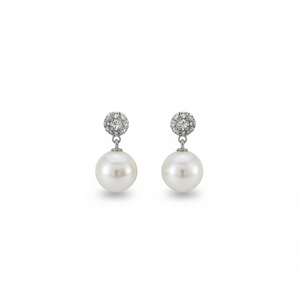 Boucles d'oreilles pendantes en perles Akoya E4098, blanches, rondes, qualité AAA, serties d'argent, bijoux de mariage classiques pour femmes - Product Image 1