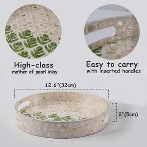 Bandeja de servicio de madera redonda con incrustaciones de nácar para Decoración de mesa y hogar - Product Image 4