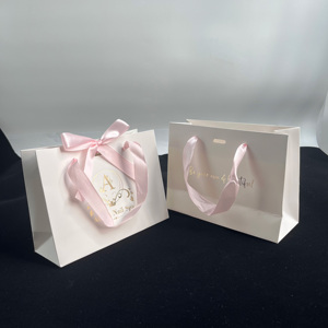 Bolsas de Regalo Blancas de Lujo con Estampado Dorado - Bolsas de Compras con Lazo de Cinta de Satén Rosa, Bolsas de Regalo, Bolsas de Mano para Compras - Product Image 6