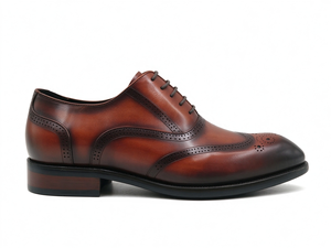รองเท้าหนังผู้ชายแบบ Wingtip Brogue Oxford สีพาติน่า ผูกเชือก ส้นเตี้ย สำหรับงานทางการ ธุรกิจ งานแต่งงาน สำนักงาน และงานปาร์ตี้ - Product Image 6