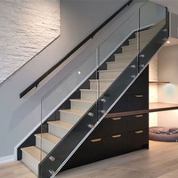 DAIYA rampe d'escalier en bois avec garde-corps en verre trempé brun roulement